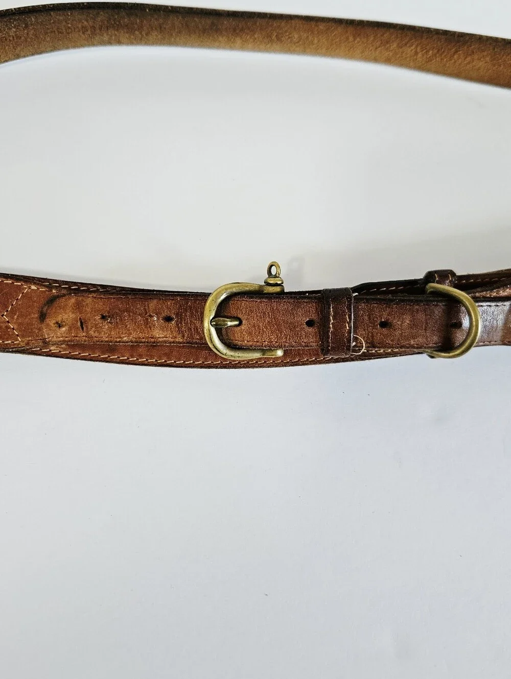 Vintage Tommy Hillfiger Classic Antiqued Brown Leather Layered Brass Buckle Belt